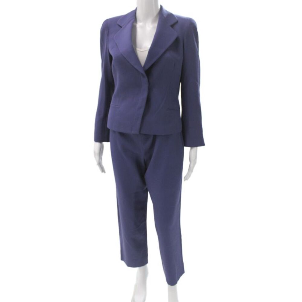 Armani Collezioni Womens Wool Blend Pant Suit Navy Blue Size 4 6